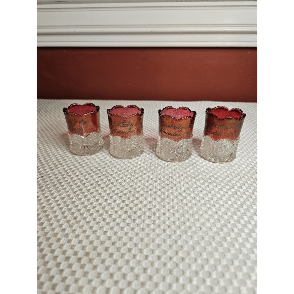 Lot 4 Antique EAPG Ruby Stain Toothpick Holders Heisey, Cambridge & More Corona